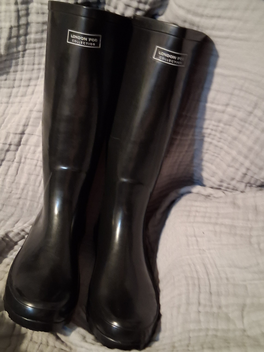 NEW London Fog Thames Black Tall Rubber Rain Boots Womens 10M
